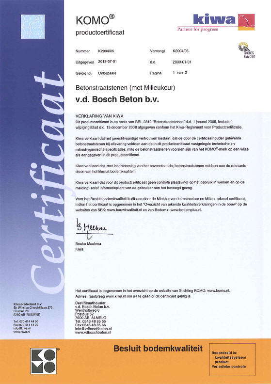 KOMO-certificaat v.d. Bosch Beton